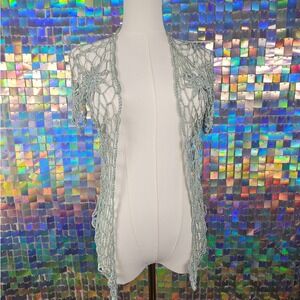 Crochet Kimono Cardigan Shawl Open Front Short Sleeve‎
